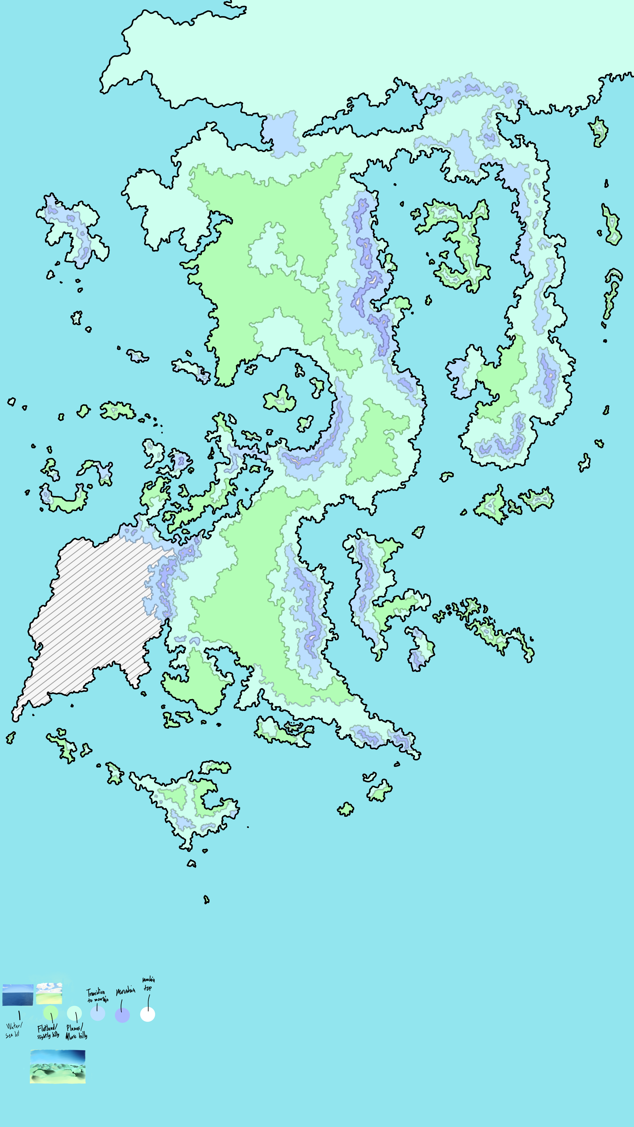 Color coded height map a continent